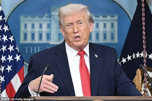 US President Donald Trump speaks during a briefing in the Brady Briefing Room of the White House in Washington, DC, on January 20, 2026. The White House said President Donald Trump will hold a press conference Tuesday exactly a year into his second term, amid acute international tension over his drive to take over Greenland. (Photo by SAUL LOEB / AFP via Getty Images)