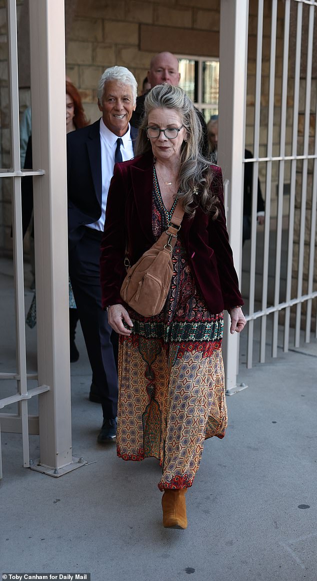Flanked by an entourage of lawyers, the Little House on the Prairie actress, 61, wore a prairie-inspired outfit composed of a paisley dress, a velvet blazer and tan suede boots