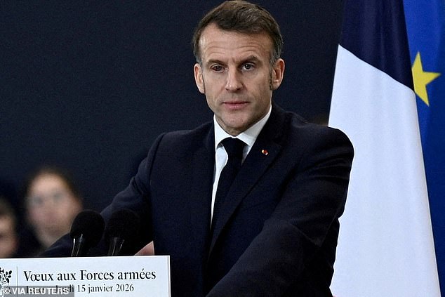 Sporting a pair of aviator sunglasses due to a current eye condition, the French president told the ⁠World Economic Forum in Davos on ​Tuesday: 'It's... ‍a ​shift towards a world without rules, where international law ‍is ‍trampled underfoot'