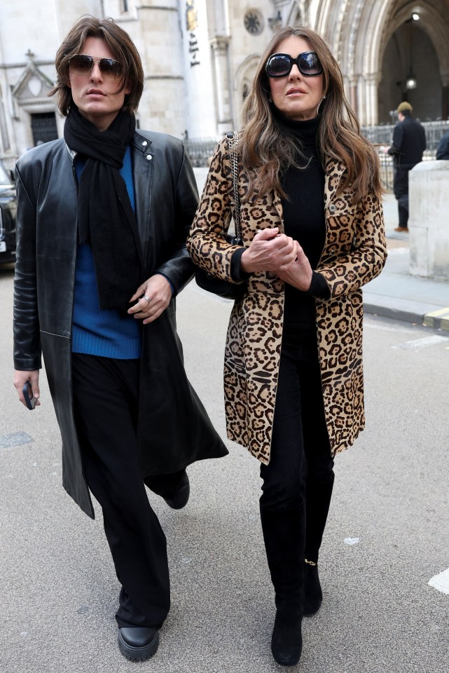 Actor Liz Hurley and her son Damian Hurley leave High Court.