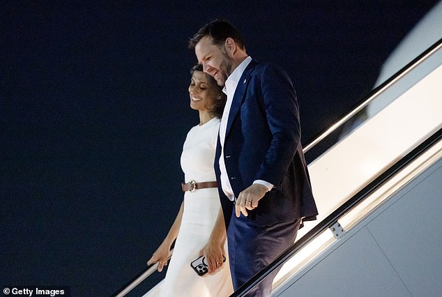 U.S. Vice President JD Vance and Second Lady Usha Vance arrive at Joint Base Andrews following a trip to Israel, on October 24, 2025 in Maryland