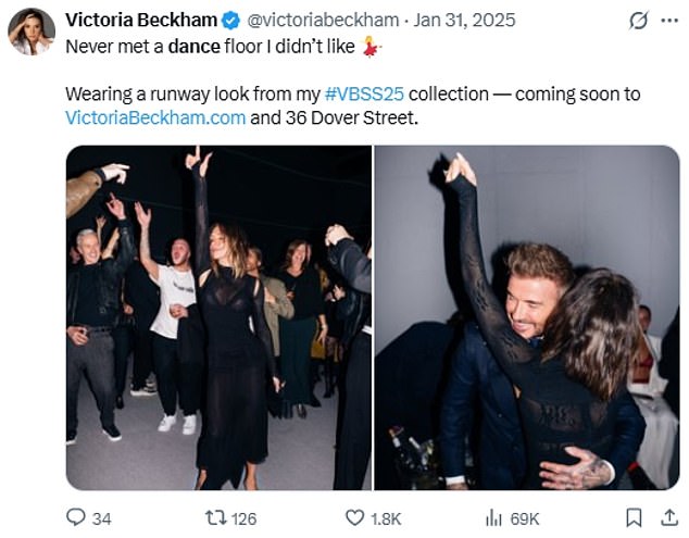 Amid the fallout, a resurfaced tweet saw Victoria profess that she 'never met a dance floor she doesn't like'