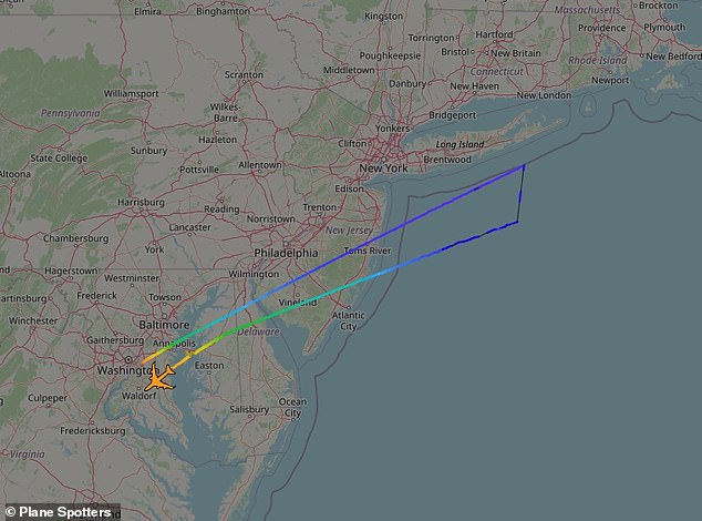 A flight tracker shows the path of Air Force One on Tuesday night