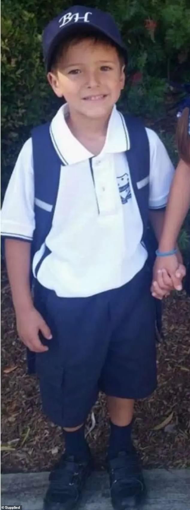 Nico Antic (pictured on his first day of school) is in a critical condition in hospital