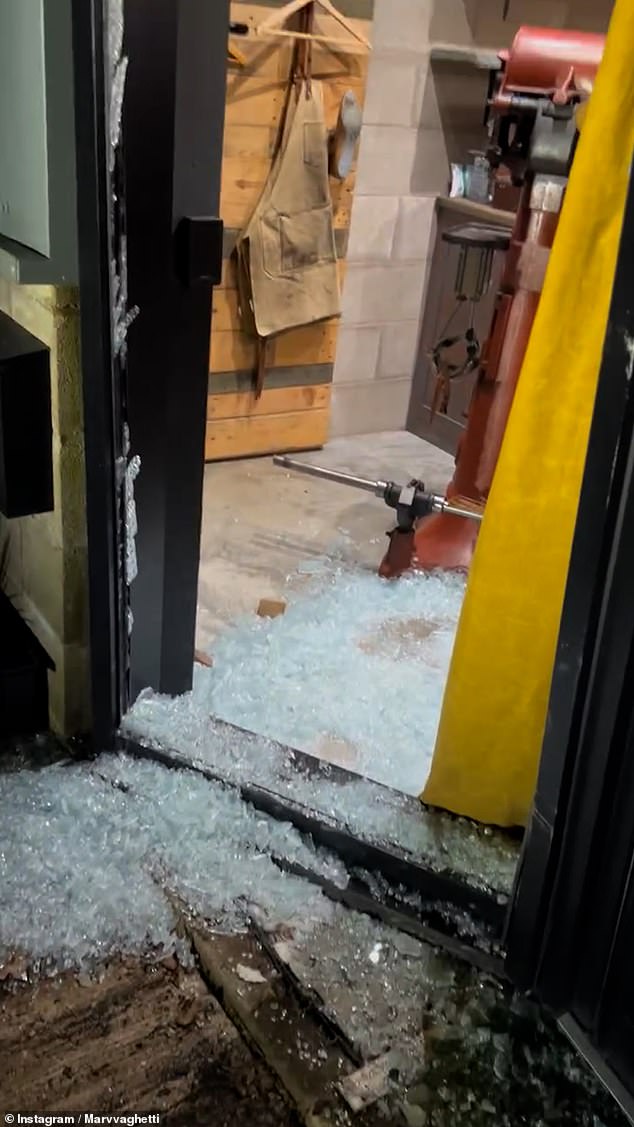 Video footage showed glass to the door of the store had been smashed by the vandals
