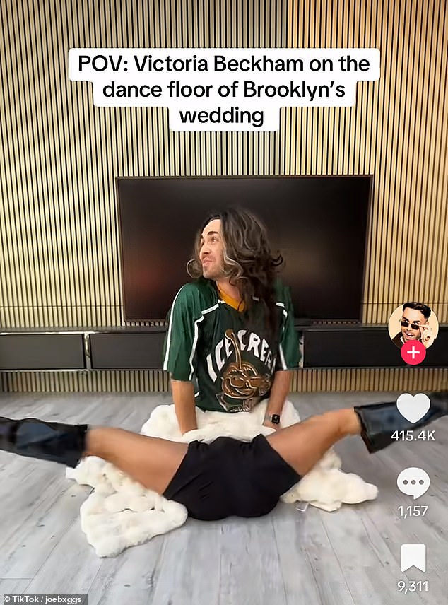 Gogglebox star Joe Baggs threw his legs in the air as a play on Victoria's 'dance'