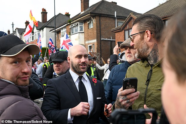 UKIP party leader Nick Tenconi at an anti-migrant protest outside the hotel in October