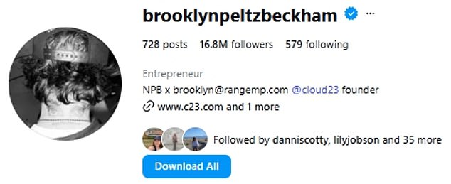 Brooklyn has changed the profile photo on his Instagram to a picture of the back of his head, displaying his tattoo of wife Nicola Peltz's eyes