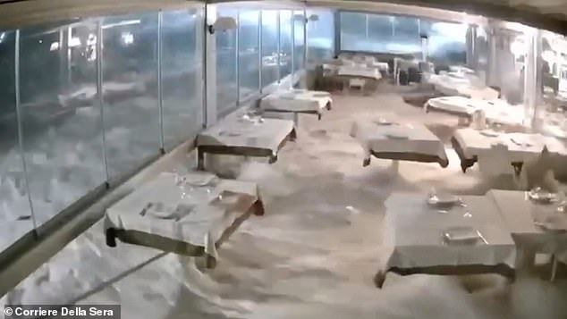 In Catania, huge waves caused serious damage at a high-end seafood restaurant