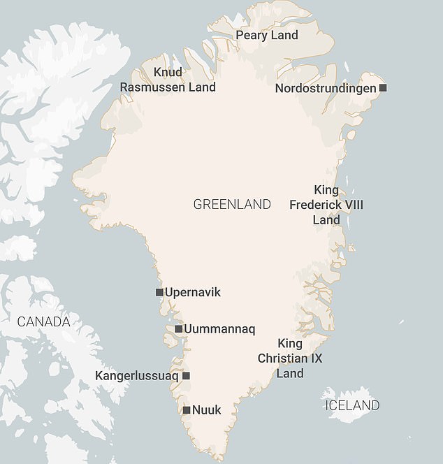 A map of Greenland showing its capital Nuuk