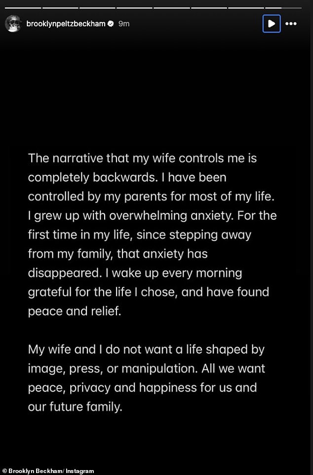 'The narrative that my wife controls me is completely backwards. I have been controlled by my parents for most of my life', he added