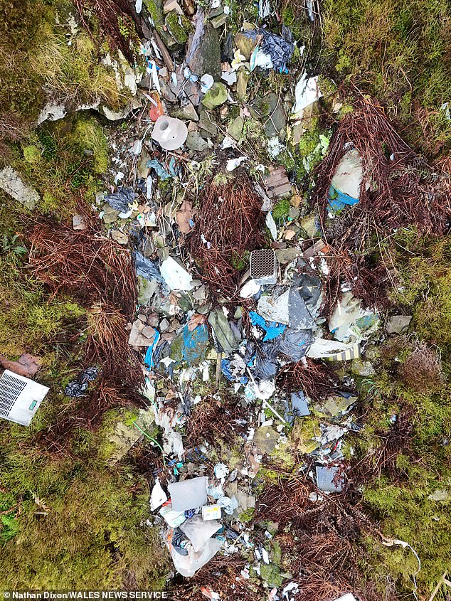 Drone footage of the river of trash shows that it is visible as far as five miles away
