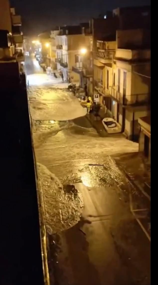 Sprawling waves are seen submerging roads and pavements