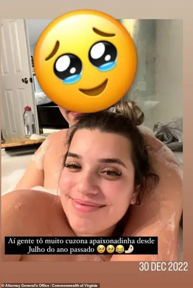 She shared a photo of her cuddled up with Banfield in a bubble bath in December 2022 - though Banfield's face was obscured with an emoji