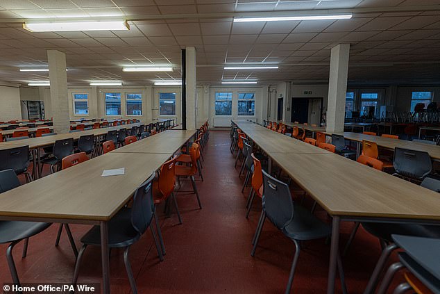 Tables and chairs in a communal space at the Army barracks in Sussex