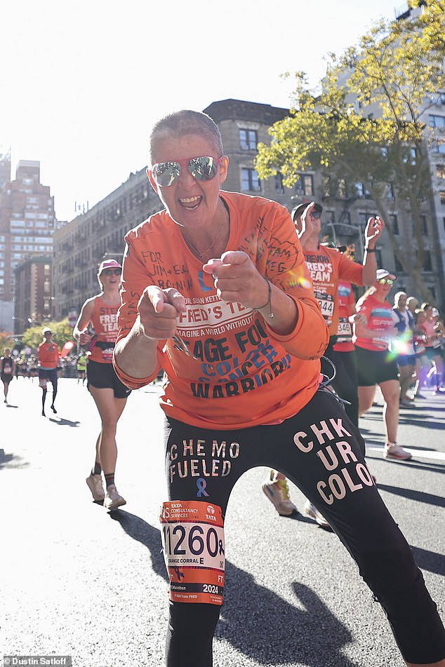 Liz Healy, pictured here, was diagnosed with stage four colon cancer and stage two kidney cancer in 2022 after imaging following a skiing accident