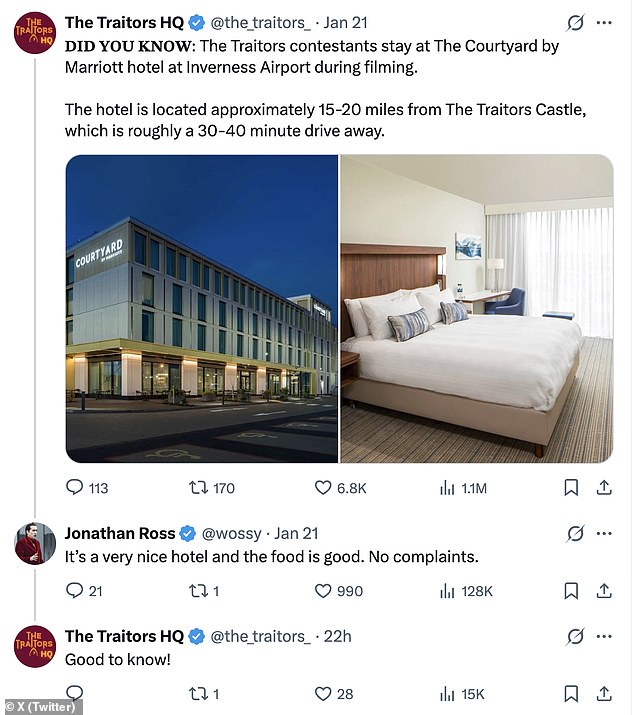 However, former Celebrity Traitors contestant Jonathan Ross, 65, previously insisted he had no complaints with his accommodation