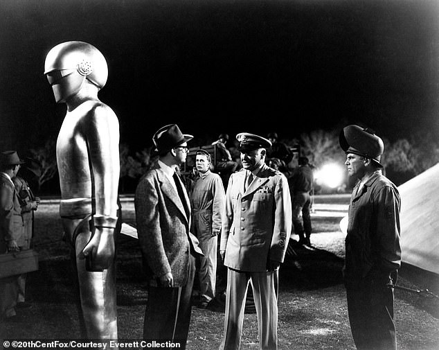 In The Day the Earth Stood Still an alien visitor arrives on Earth with a warning for humanity about violence and nuclear weapons. Rather than focusing on invasion, the story centers on diplomacy, global responsibility, and the consequences of technological aggression