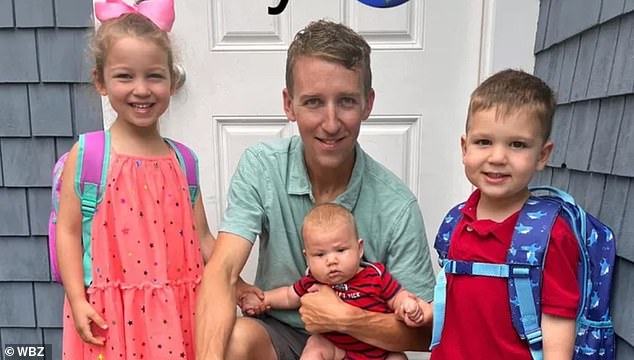 Patrick, Lindsay's husband, has forgiven her and filed a suit against her doctors. He is shown with the children, Cora, Dawson, and baby Callan