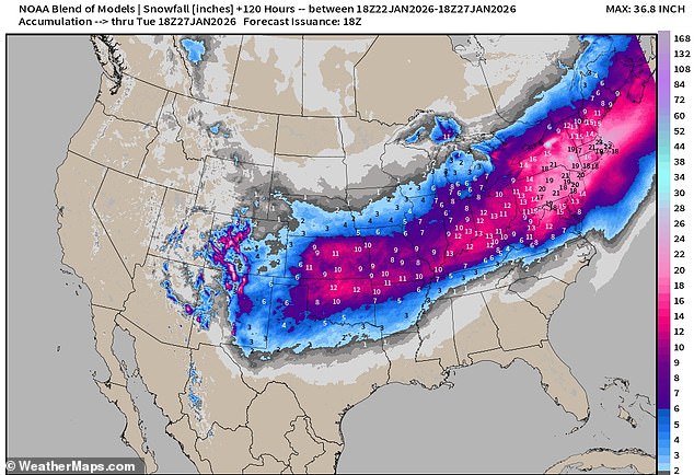By Friday night, meteorologists warn that a 'wintry mess' of 'snow, sleet and ice' will spread through the Central Plains, lower Mississippi Valley and parts of Tennessee before making its way up to the northeast