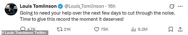Taking to X ahead of the release, Louis appears to be aware of the conundrum and asked his 28.8million X followers for their 'help cutting through the noise'