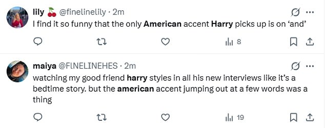 Fans quickly took to social media to comment on the change in his accent, with some writing: 'He's sounding American'