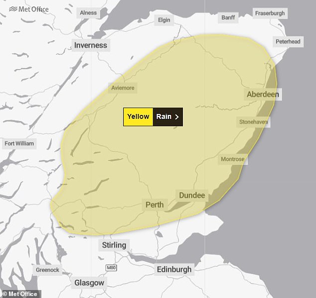The Met Office has issued a rain warning for parts of Scotland running until the end of today