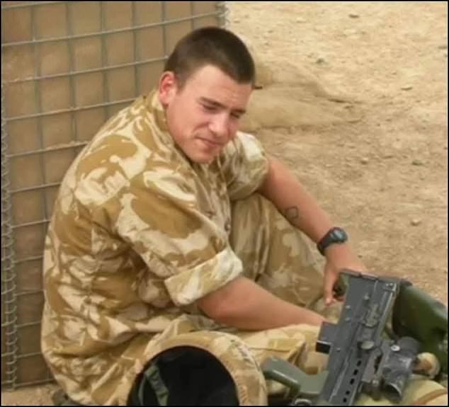 Aaron during his time in the army. Ms McClure today said she had never previously had any direct dealings with the American military after their bomb was ‘dropped on the wrong target and Aaron and two others were killed outright’