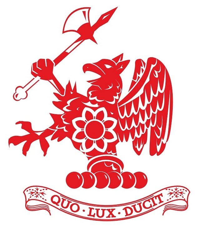 The boarding school, established in 1920, charges fees starting at £3,370 a term for juniors and £8,945 a term for seniors. Rendcomb's emblem is pictured