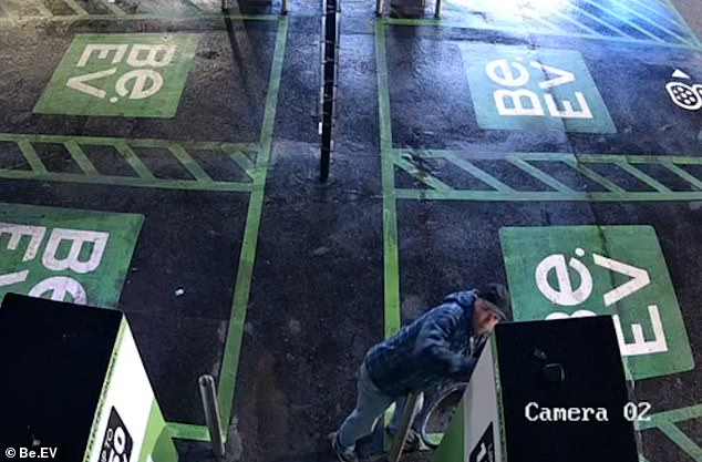 A man (pictured) stole charging cables at the EV charging hub at Decathlon Gallagher Retail Park, Wednesbury, just after 8.30pm on March 12