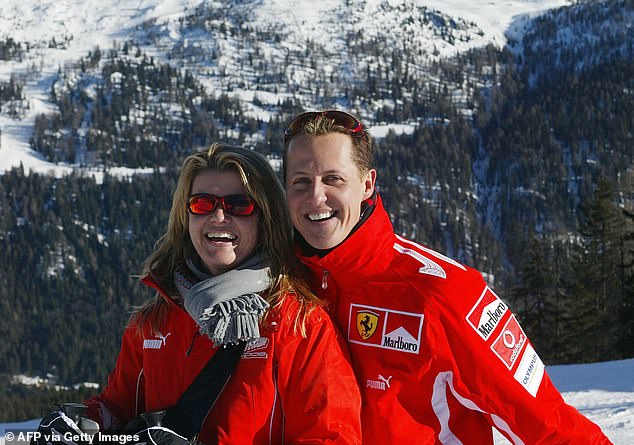Schumacher, pictured with his devoted wife Corinna, has not been seen in public since suffering a severe brain injury while skiing back in 2013