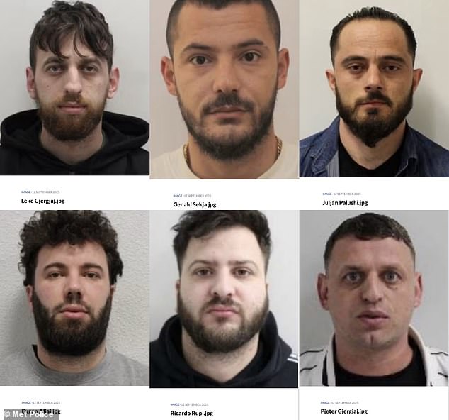 Leke Gjergjaj, Genald Sekja, Julian Palushi, Eugen Aliaj, Ricardo Rupi, and Pjeter Gjergjaj were jailed for more than 77 years after Scotland Yard recovered a shotgun, 36kg of cannabis and £500,000 worth of cocaine in Hackney, northeast London.