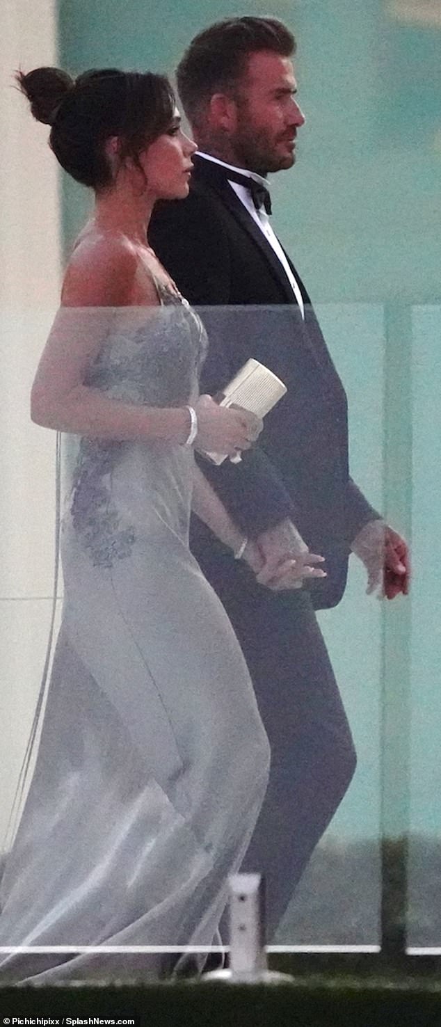 David and Victoria Beckham arriving at Brooklyn and Nicola's wedding in 2022