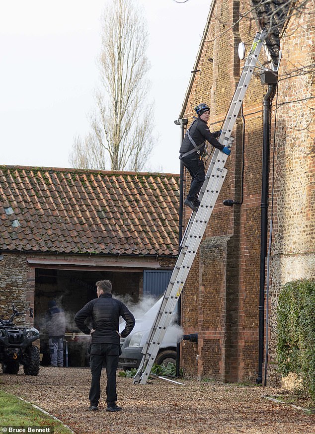 An engineer installs Sky Broadband at Marsh Farm, where Andrew Mountbatten-Windsor is expected to move to, earlier this month