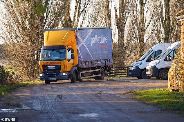 A lorry is spotted at Marsh Farm in Norfolk as builders continue their work at the property