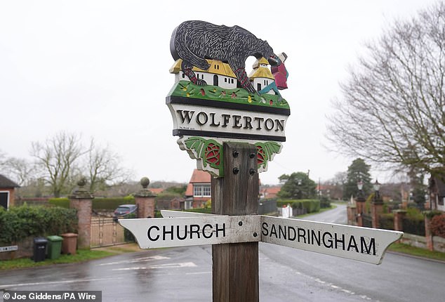 A sign for Wolferton village, near Marsh Farm on the Sandringham estate