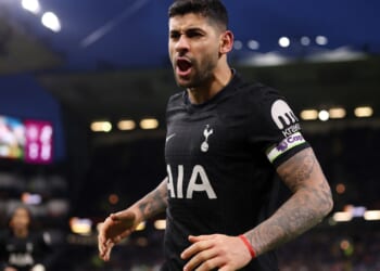 Tottenham captain Cristian Romero scores late equaliser, kicks advertising board then gets subbed in farcical scenes