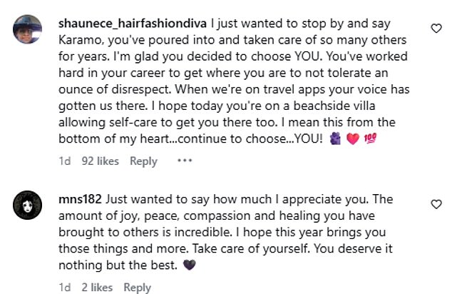 Taking to the comments, fans shared their support for the star as they penned: 'love you diva!!! glad you¿re prioritizing your mental health rn'