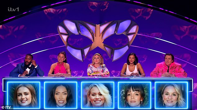 L-R: Mo Gilligan, Davina, Perrie, Maya and Jonathan who guessed Monkey Business may have been Lily Allen, Kimberly Wyatt, or Shona McGarty