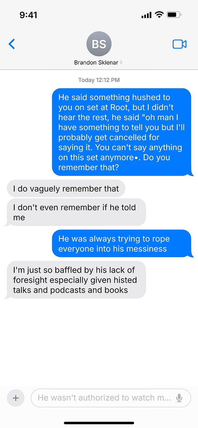 In the messages, Lively and Sklenar, who played lovers in the film, initially chat about television work before the conversation shifts to their experiences during production