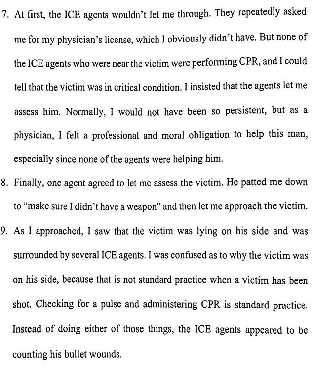 A doctor who witnessed the shooting from his apartment said agents delayed giving aid and appeared to be 'counting his bullet wounds' instead of checking for a pulse or performing CPR