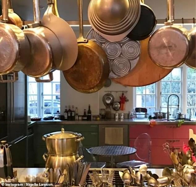 Nigella Lawson's kitchen is filled to the brim with knick-knacks and wares, snugly all put together