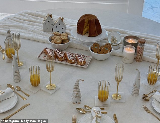 It includes a white marble dining table, which she ornately sets up for special occasions