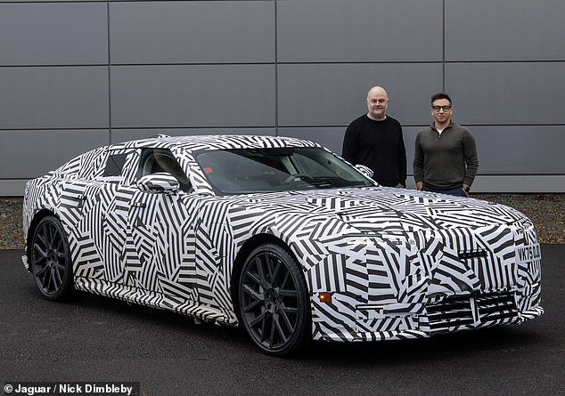 Daily Mail Motoring Editor, Rob Hull (right), pictured with Matt Becker, JLR's vehicle engineer director, the man in charge of honing the new EV so that it drives like a 'true Jaguar'
