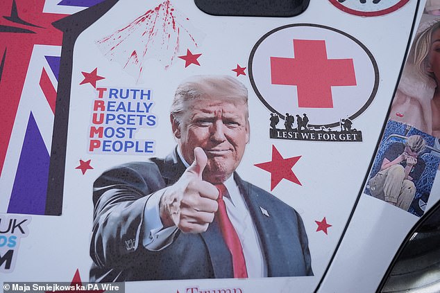 One car had a sticker in support of President Trump