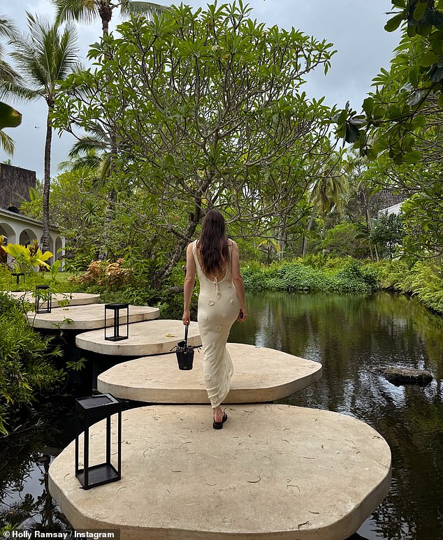 Holly appears to have been enjoying her stay at Le Saint Géran, set on an idyllic private peninsula, offers suites that can soar in price to more than £6,000 a night