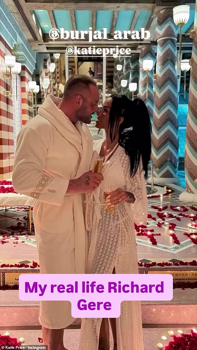 Katie Price paid tribute to 'my real life Richard Gere' as she shared loved-up snaps with her new fiancé Lee Andrews on Sunday after their engagement