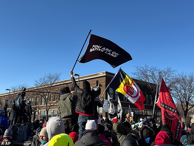 Protestors fill the intersection in Minneapolis near the site of the fatal shooting of 37-year-old Alex Pretti