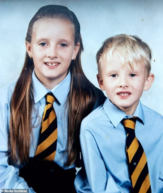 Mr Samson pictured as a boy with his sister Lisa. A post-mortem was unable to determine whether he was killed by the dog or if he died of natural causes before it mauled his body