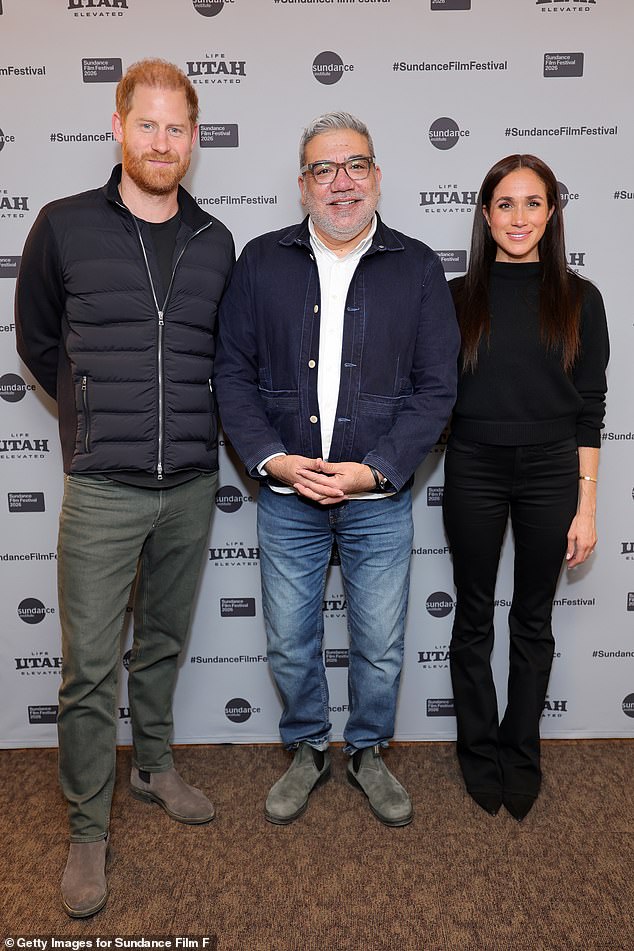The royal couple posed for photos with Eugene Hernandez, Director of the Sundance Film Festival